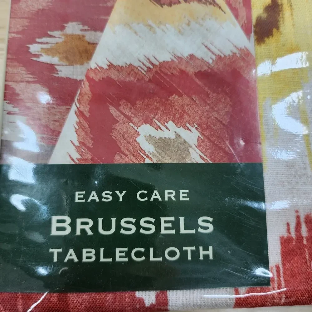 Bardwil Linens Brussels Ikat Print Tablecloth 60x120 Rectangle Fall Orange Seats